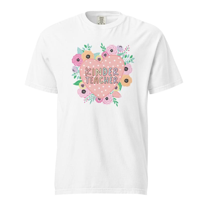 \"Kindergarten Teacher Floral Heart T-Shirt | Pretty in Pastel