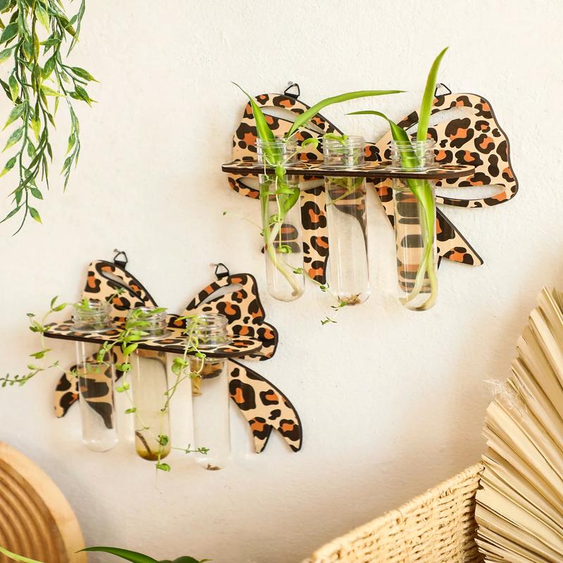 1pc Bow Leopard Wooden Wall Planter Indoor Hydroponic Plant Pot Wall Art Decor Vase Stand Home Garden Plants Propagation Station